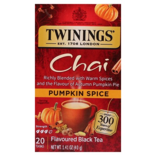 Twinings Chai Pumpkin Spice Flavoured Black Tea Bags, 20 count, 1.41 oz