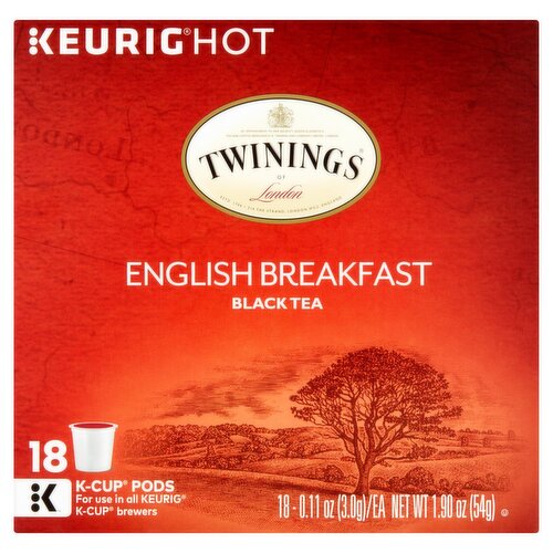 Twinings of London English Breakfast Black Tea K-Cup Pods, 0.11 oz, 18 count