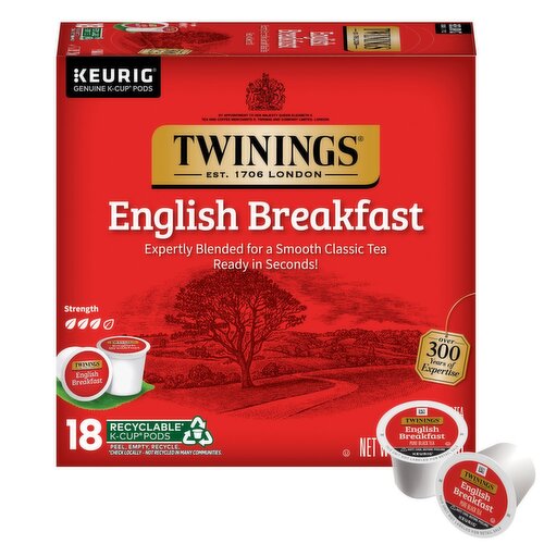 Twinings of London English Breakfast Pure Black Tea K-Cup Pods, 18 count, 1.90 oz