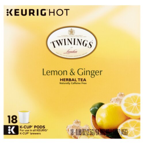 Twinings of London Lemon and Ginger Herbal Tea K-Cup Pods, 0.09 oz, 18 count