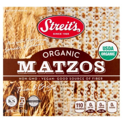 Streits Organic Matzos, 11 oz