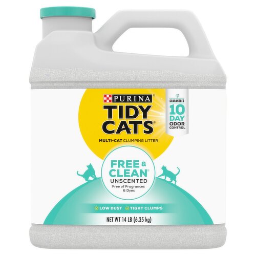 Purina Tidy Cats Free & Clean Unscented Clumping Litter for Multiple Cats, 14 lb