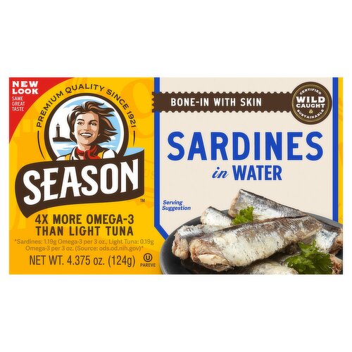 Season Brand Sardines in Water, 4.375 oz