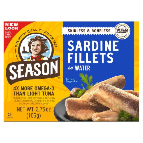 Season Brand Skinless & Boneless Sardines in Water, 3.75 oz