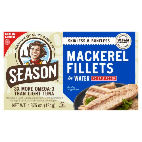 Season No Salt Added Skinless & Boneless Mackerel Fillets in Water, 4.375 oz