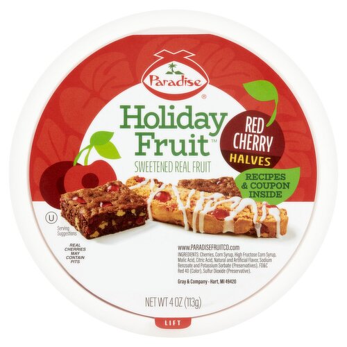 Paradise Holiday Fruit Red Cherry Halves, 4 oz