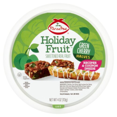 Paradise Holiday Fruit Green Cherry Halves, 4 oz