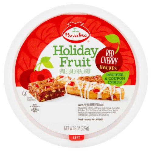 Paradise Holiday Fruit Red Cherry Halves, 8 oz