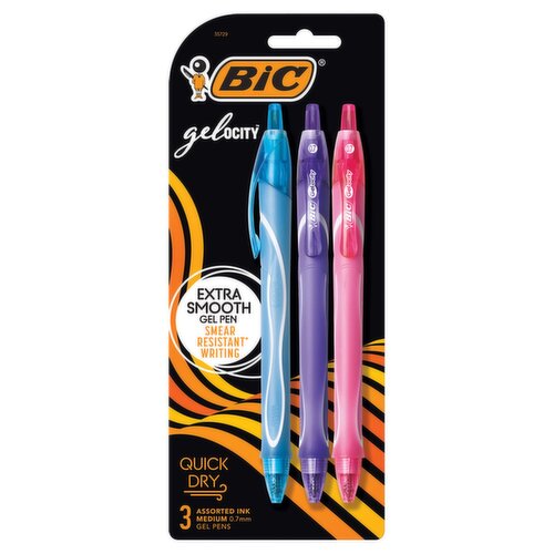 BIC Gel-ocity 0.7 mm Assorted Ink Medium Gel Pens, 3 count