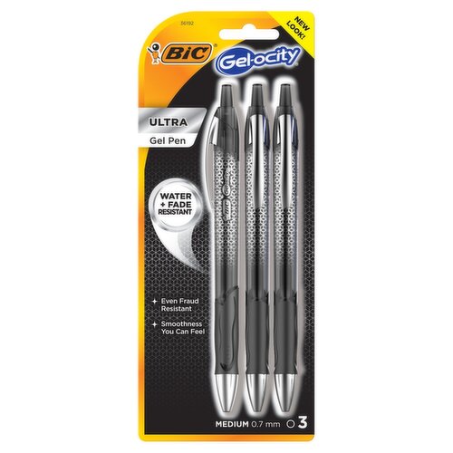 BIC Gel-ocity Medium 0.7 mm Ultra Gel Pen, 3 count