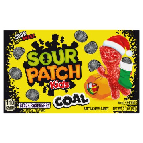 Sour Patch Kids Coal Black Raspberry Soft & Chewy Candy, 3.1 oz