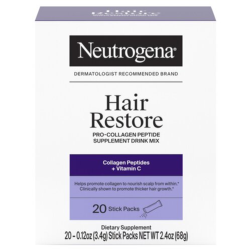 Neutrogena Hair Restore Pro-Collagen Peptide Drink Mix Dietary Supplement, 0.12 oz, 20 count