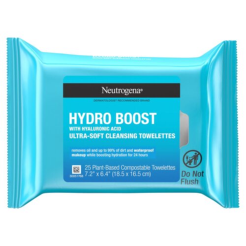 Neutrogena Hydro Boost with Hyaluronic Acid Ultra-Soft Cleansing Towelettes, 25 count