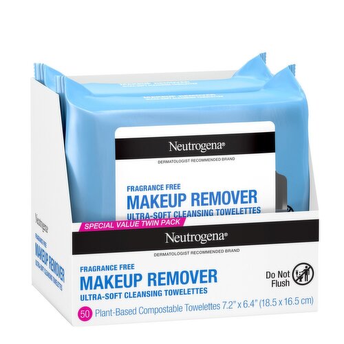Neutrogena Makeup Remover Ultra-Soft Cleansing Towelettes Special Value Twin Pack, 50 count, 2 pack