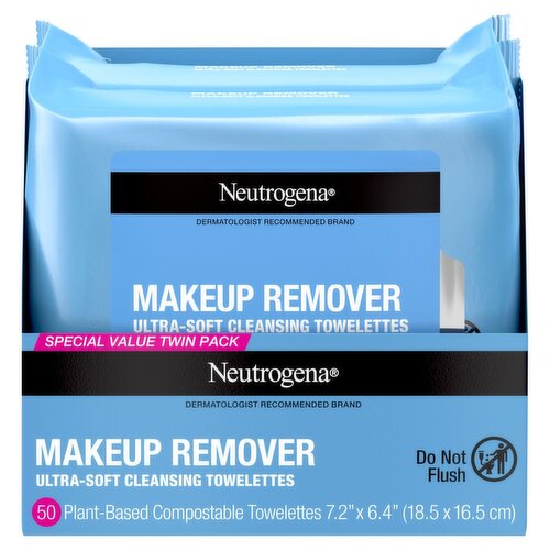 Neutrogena Makeup Remover Ultra-Soft Cleansing Towelettes Special Value Twin Pack, 50 count