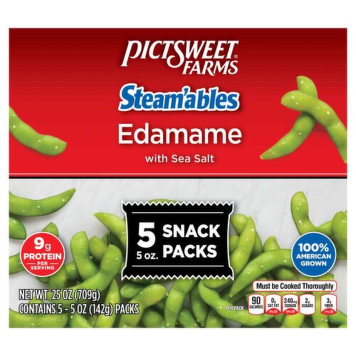 Pictsweet Farms Steam'ables Edamame with Sea Salt Snack Packs, 5 oz, 5 count