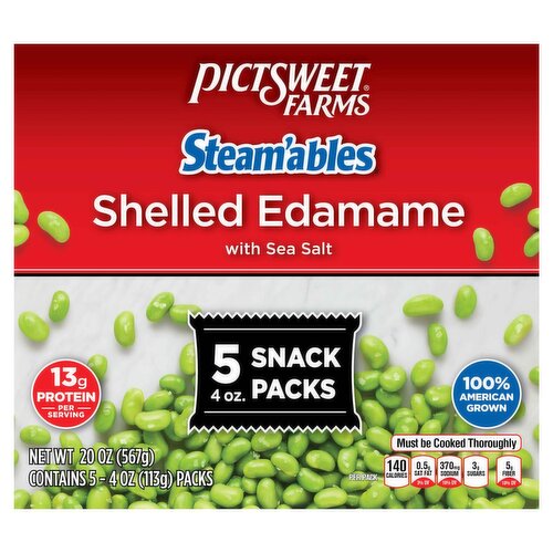 Pictsweet Farms Steam'ables Shelled Edamame with Sea Salt Snack Packs, 4 oz, 5 count