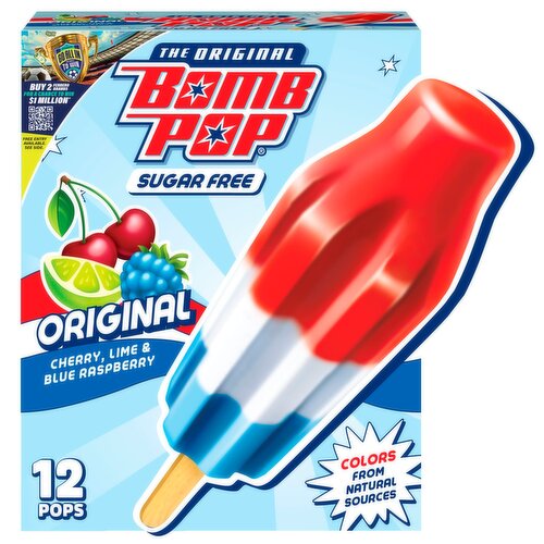 Bomb Pop The Original Sugar Free Cherry, Lime & Blue Raspberry Pops, 1.75 fl oz, 12 count
