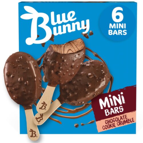 Blue Bunny Chocolate Cookie Crumble Mini Bars Frozen Dairy Dessert, 1.85 fl oz, 6 count