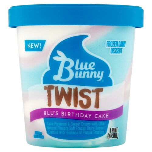 Blue Bunny Twist Blu's Birthday Cake Frozen Dairy Dessert, 1 pint