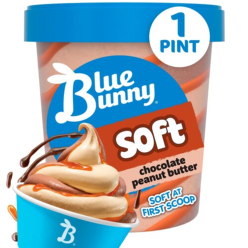 Blue Bunny Chocolate Peanut Butter Soft Frozen Dairy Dessert, 1 pint