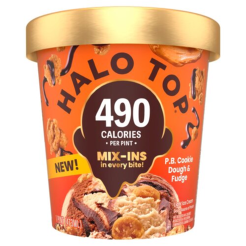 Halo Top P.B. Cookie Dough & Fudge Light Ice Cream, 1 pint