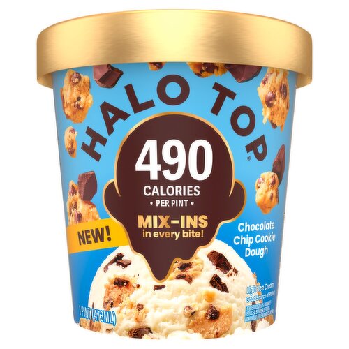 Halo Top Chocolate Chip Cookie Dough Light Ice Cream, 1 pint