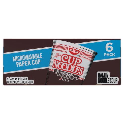 Nissin Cup Noodles The Original Spicy Birria Beef Flavor Ramen Noodle Soup, 2.25 oz, 6 count
