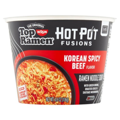 Nissin Top Ramen The Original Korean Spicy Beef Flavor Ramen Noodle Soup Shareable Size, 4.8 oz