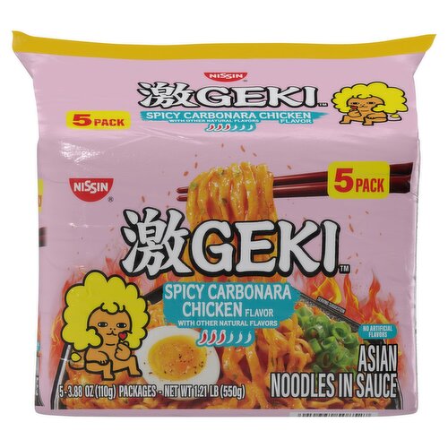 Nissin Geki Spicy Carbonara Chicken Flavor Asian Noodles in Sauce, 3.88 oz, 5 count