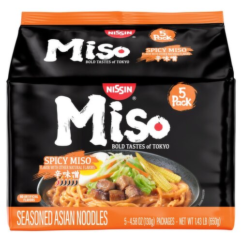 Nissin Bold Tastes of Tokyo Spicy Miso Instant Japanese Ramen Noodles, 5 Count