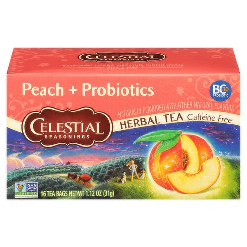 Celestial Seasonings Peach + Probiotics Herbal Tea Bags, 16 count, 1.12 oz