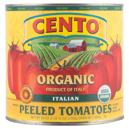 Cento Organic Italian Whole Peeled Tomatoes in Juice with Basil Leaf, 90 oz