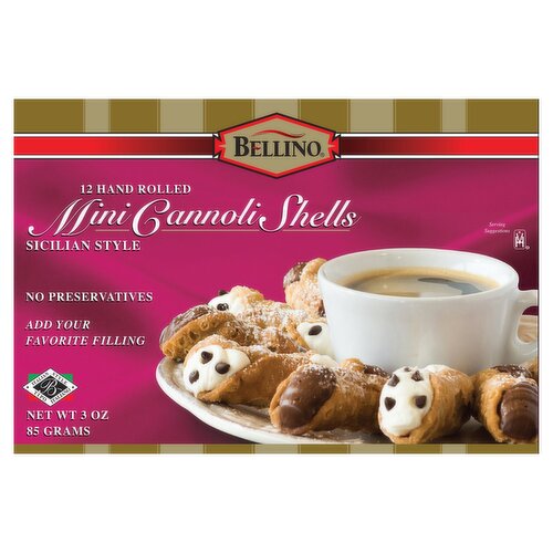 Bellino Hand Rolled Sicilian Style Mini Cannoli Shells, 12 count, 3 oz