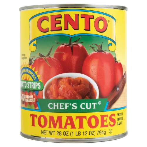 Cento Chef's Cut Tomatoes with Basil Leaf, 28 oz