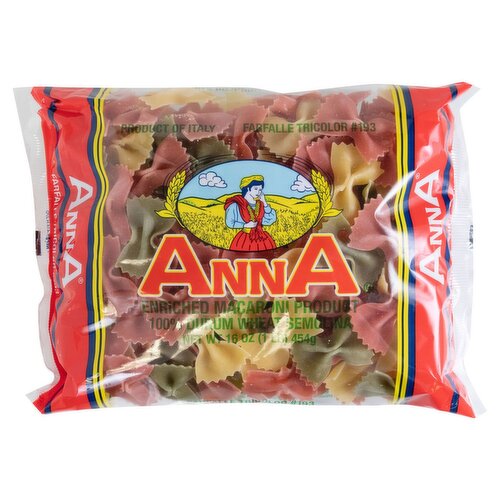 Anna Farfalle Tricolor #193 Pasta, 16 oz