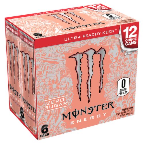 Monster Energy Zero Sugar Ultra Peachy Keen Energy Drink, 12 fl oz, 6 count