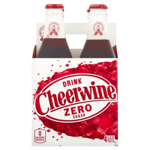 Cheerwine Zero Sugar Drink, 4 count, 12 fl oz