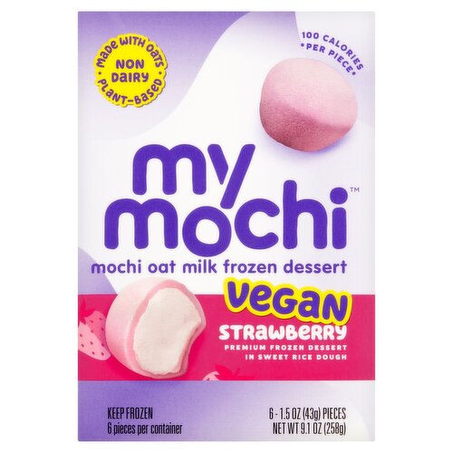 My/Mochi Vegan Strawberry Premium Frozen Dessert in Sweet Rice Dough, 1.5 oz, 6 count