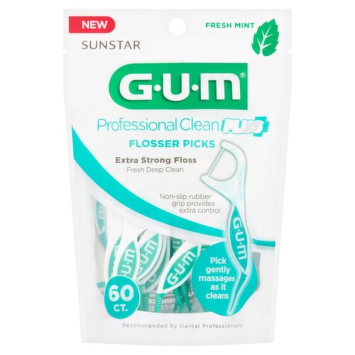 Sunstar GUM Professional Clean Plus Fresh Mint Flosser Picks, 60 count