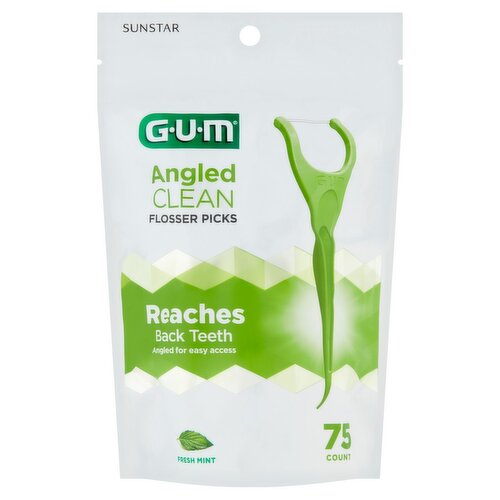 Sunstar GUM Fresh Mint Angled Clean Flosser Picks, 75 count