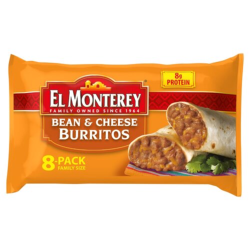 El Monterey Bean & Cheese Burritos Family Size, 8 count, 32 oz