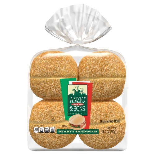 Anzio & Sons Bakery Hearty Sandwich Enriched Rolls, 8 count, 1 lb 2 oz