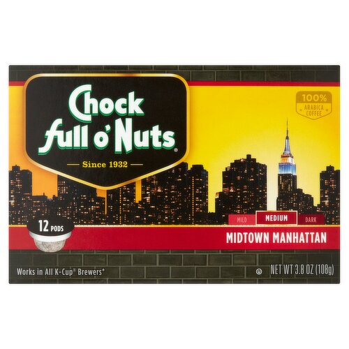 Chock full o'Nuts Midtown Manhattan Coffee K-Cup Pods, 12 count, 3.8 oz