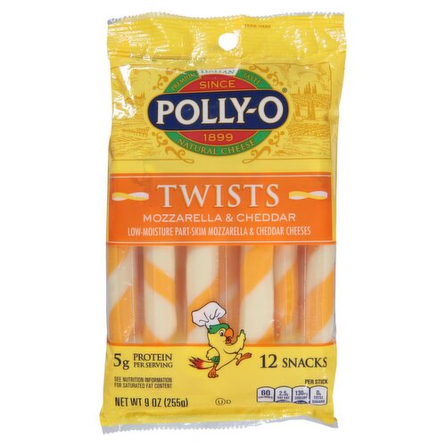 Polly-O Mozzarella & Cheddar Twists Cheese, 12 count, 9 oz