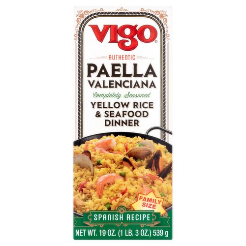 Vigo Authentic Paella Valenciana Completely Seasoned Yellow Rice & Seafood Dinner Family Size, 19 oz