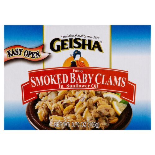 Geisha Fancy Smoked Baby Clams in Sunflower Oil, 3.75 oz