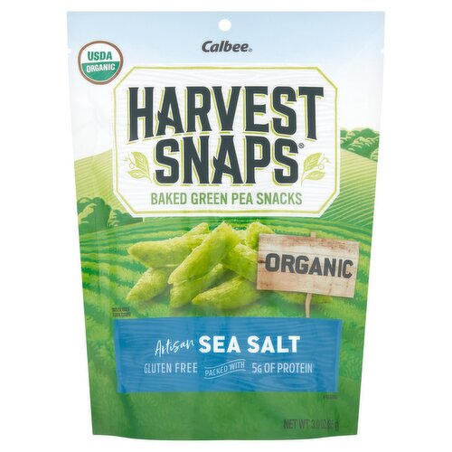 Calbee Harvest Snaps Organic Artisan Sea Salt Baked Green Pea Snacks, 3 oz