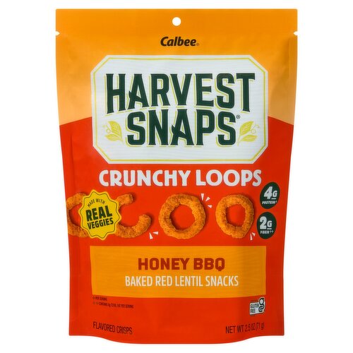 Calbee Harvest Snaps Crunchy Loops Honey BBQ Baked Red Lentil Snacks Flavored Crisps, 2.5 oz