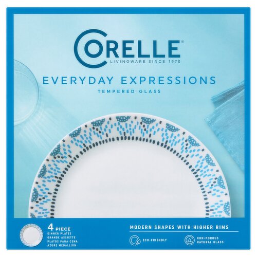 Corelle Everyday Expressions Tempered Glass Dinner Plates, 4 count